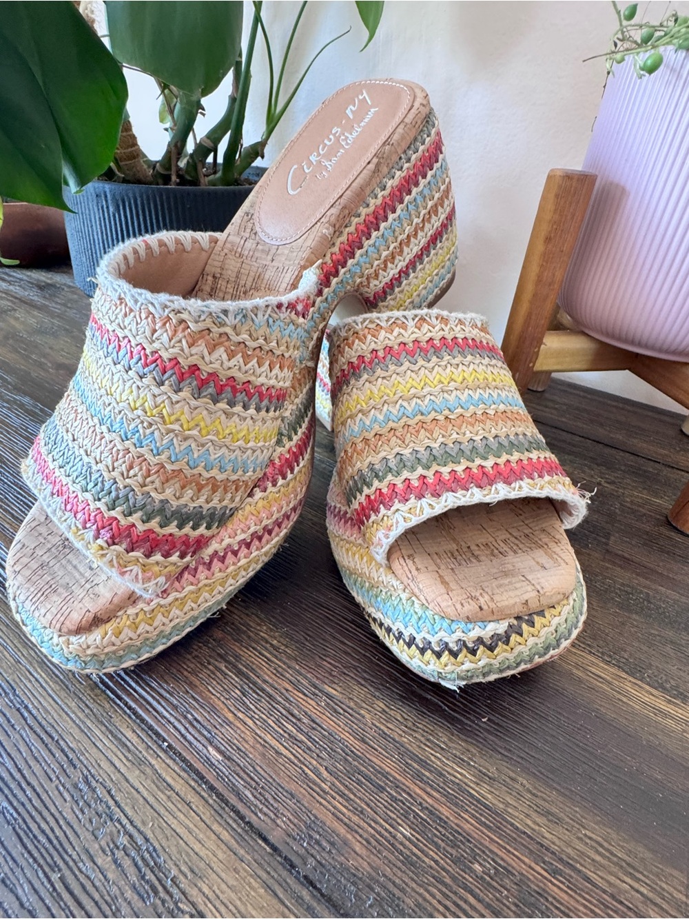 SZ 10 Circus by Sam Edelman Multicolor Woven Platform Mules